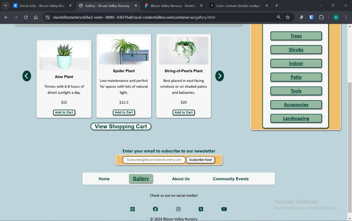 A screenshot of the gallery page below the fold showing dynamically changed content