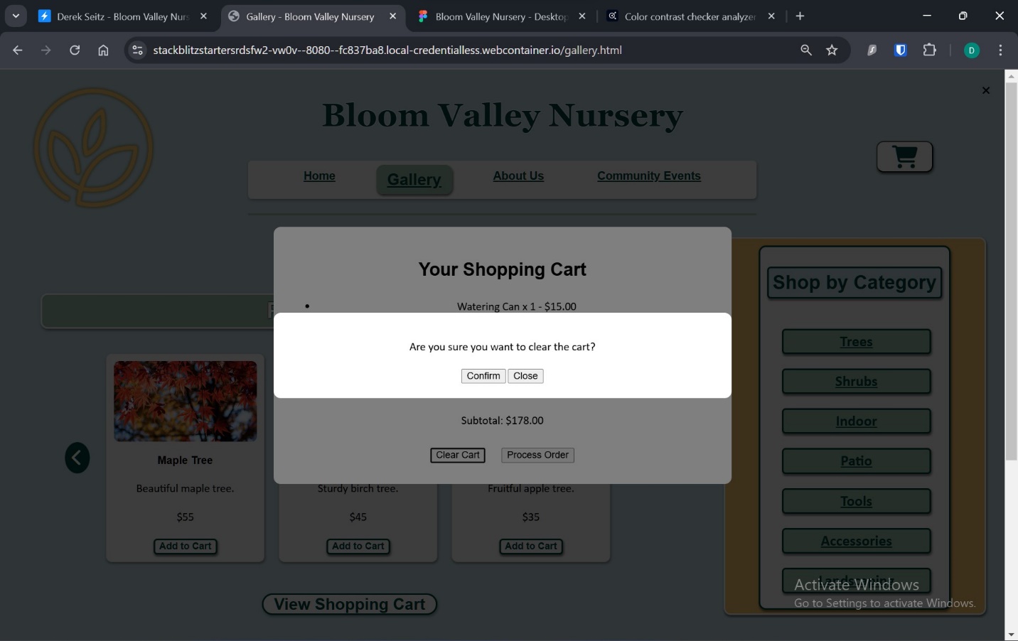 A screenshot of the confirm screen before clearing the cart