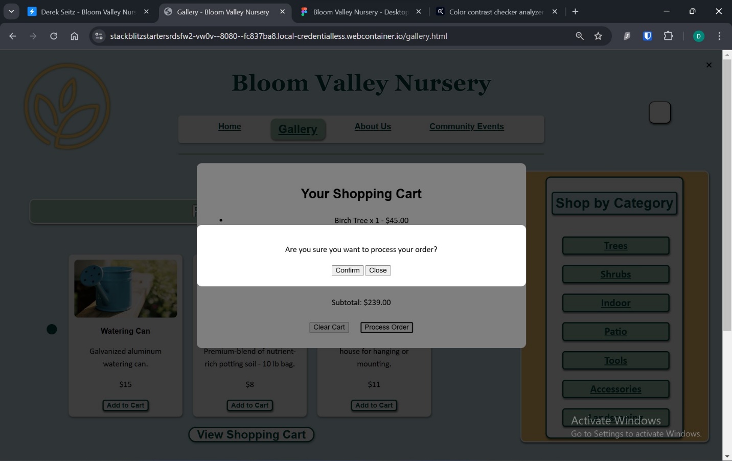 A screenshot of the confirm screen before processing an order