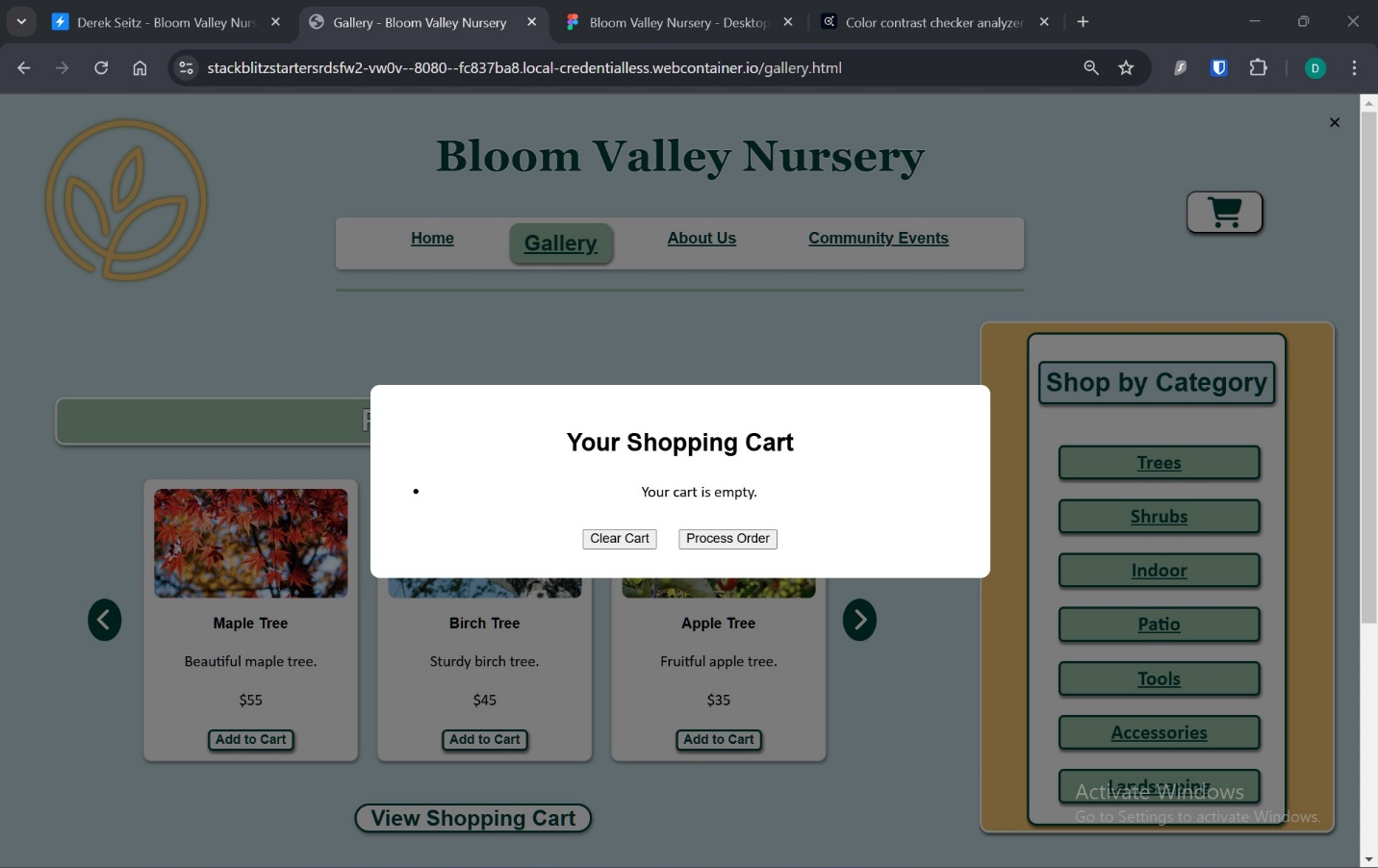 A screenshot of empty cart after clearing