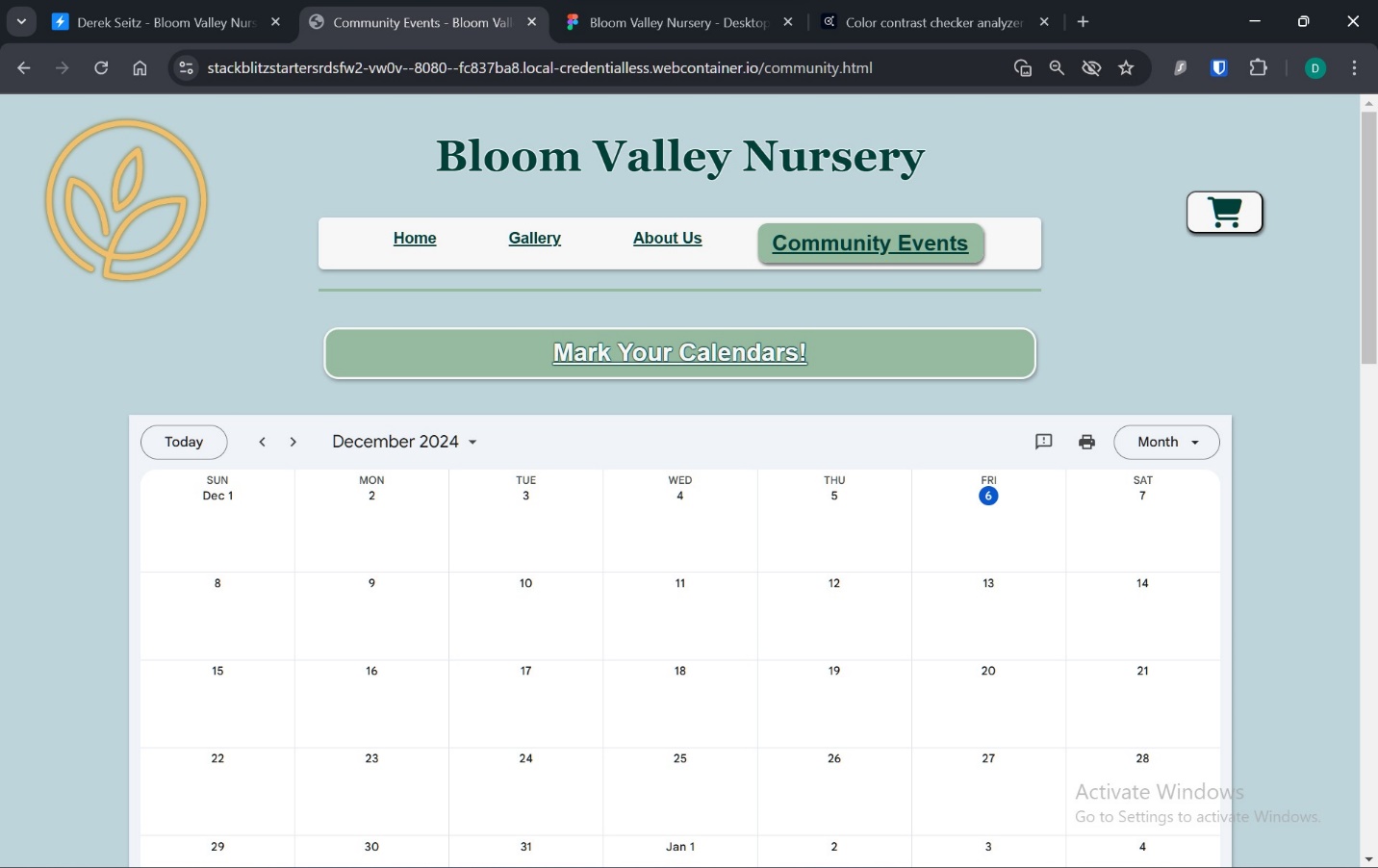 A screenshot of the Community Events page above the fold