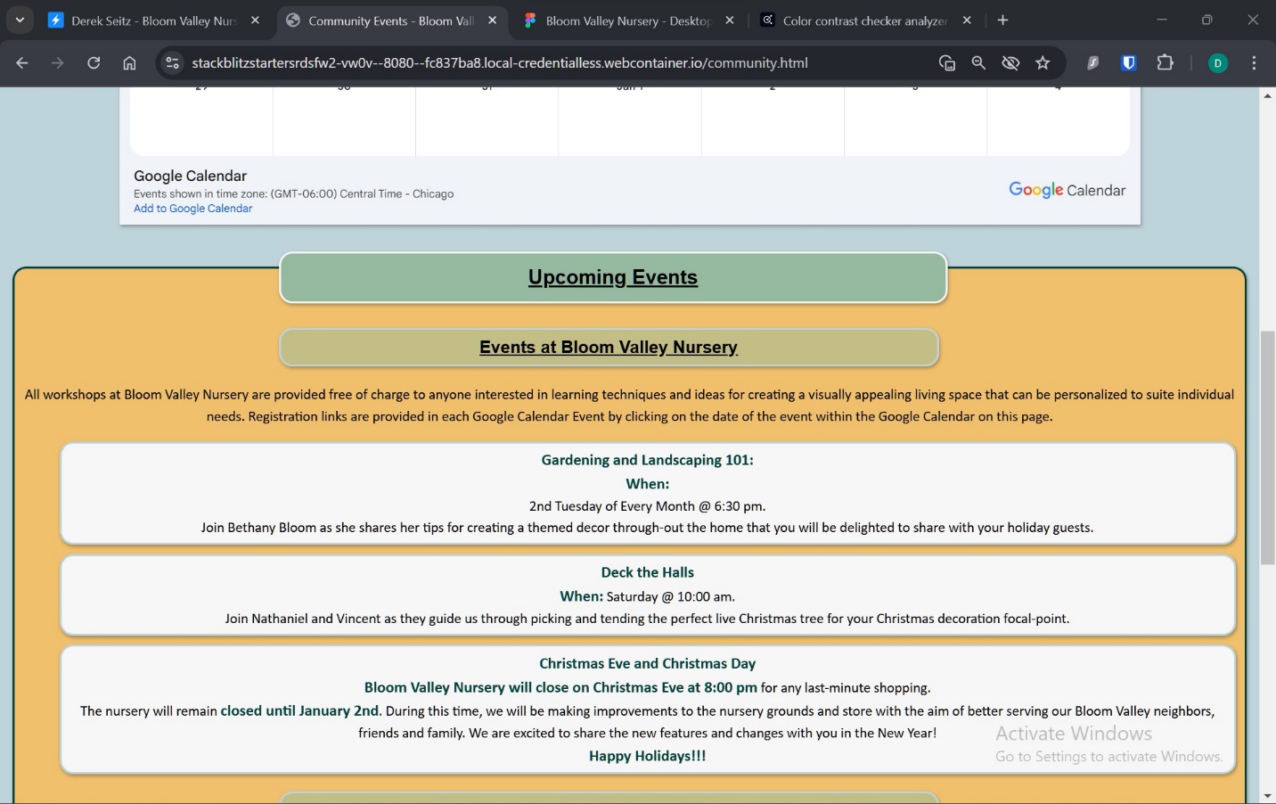A screenshot of the Community Events page mid-page