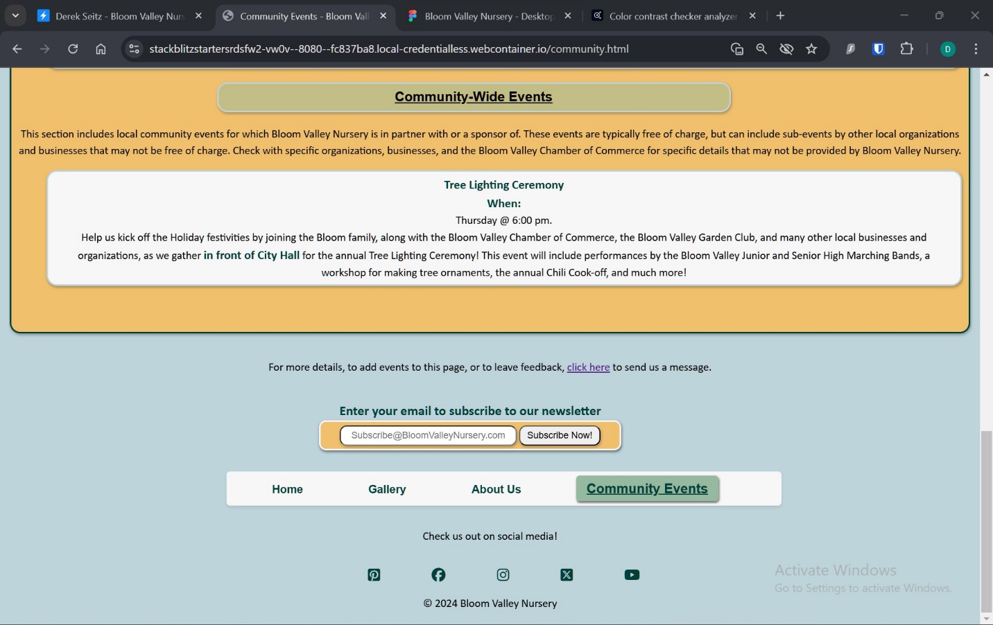 A screenshot of the Community Events page footer