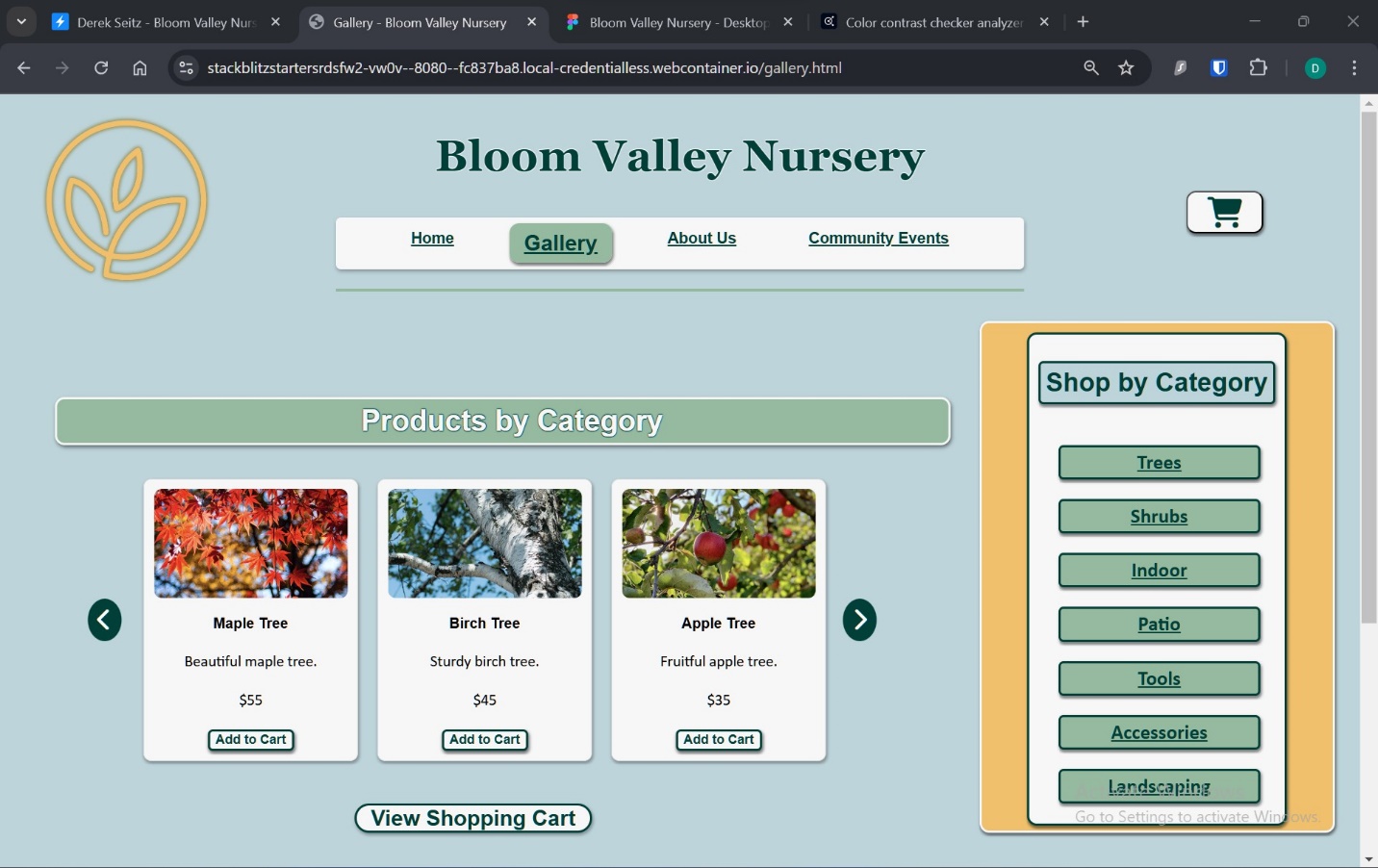 A screenshot of the gallery page above the fold