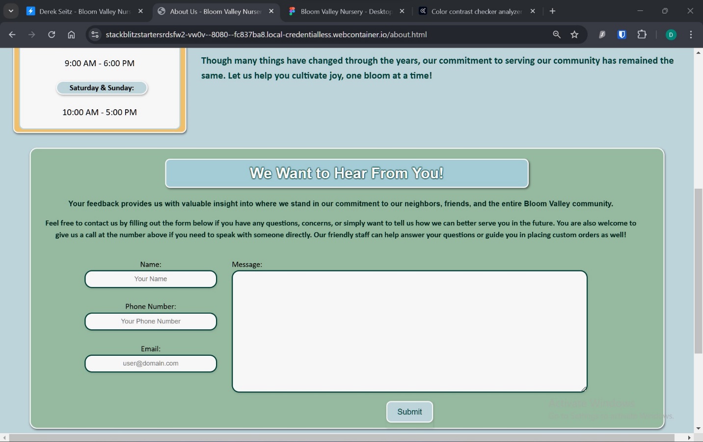 A screenshot of customer feedback form